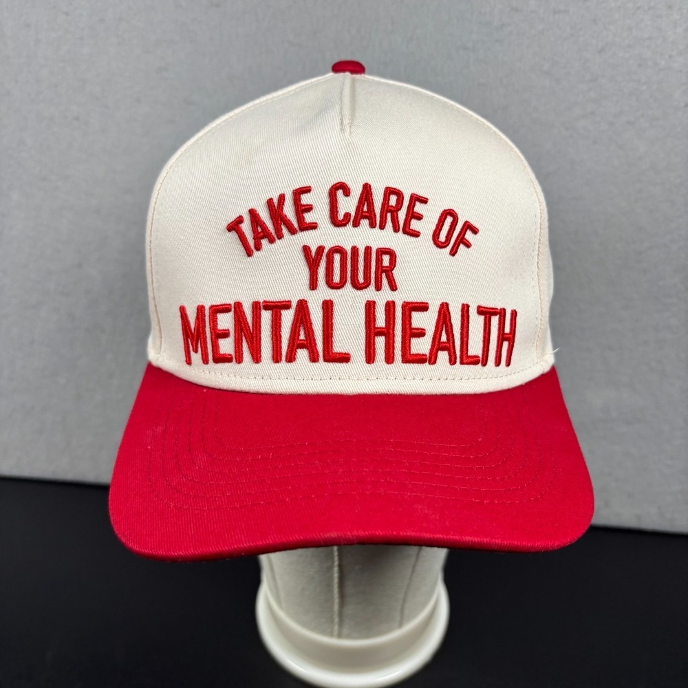 Take Care Of Your Mental Health Trucker Hat Red White Snapback Cap Unisex Adult